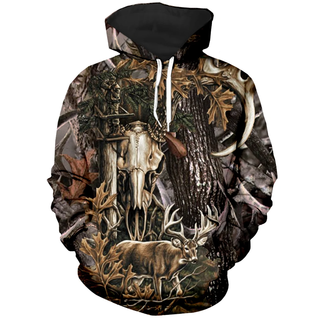 Deer Hunting Camo Hoodie | Skull In Forest Hoodie | 3D Printed Art Hoodie