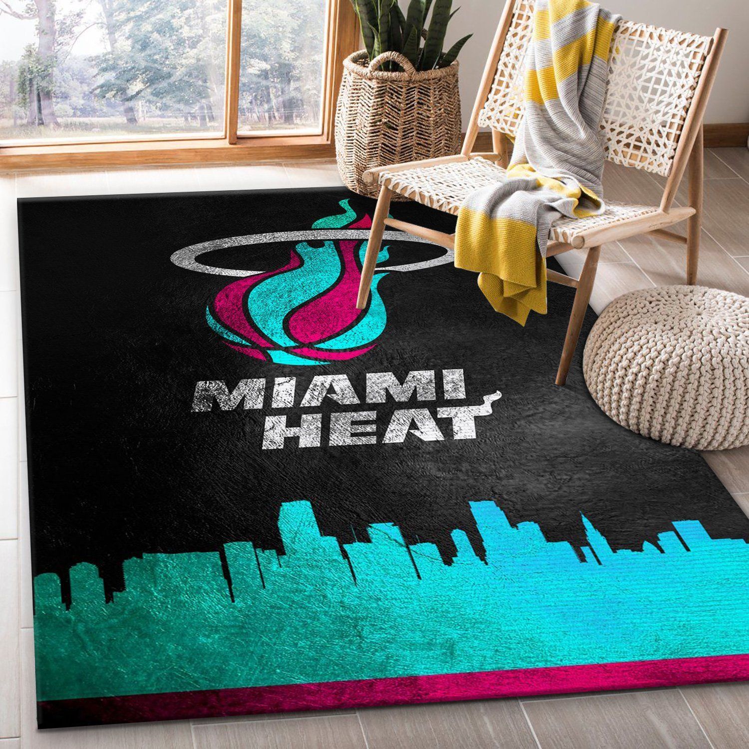 Miami Heat Vice Skyline 2 Area Rug For Christmas, Kitchen Rug, Christmas Gift US Decor