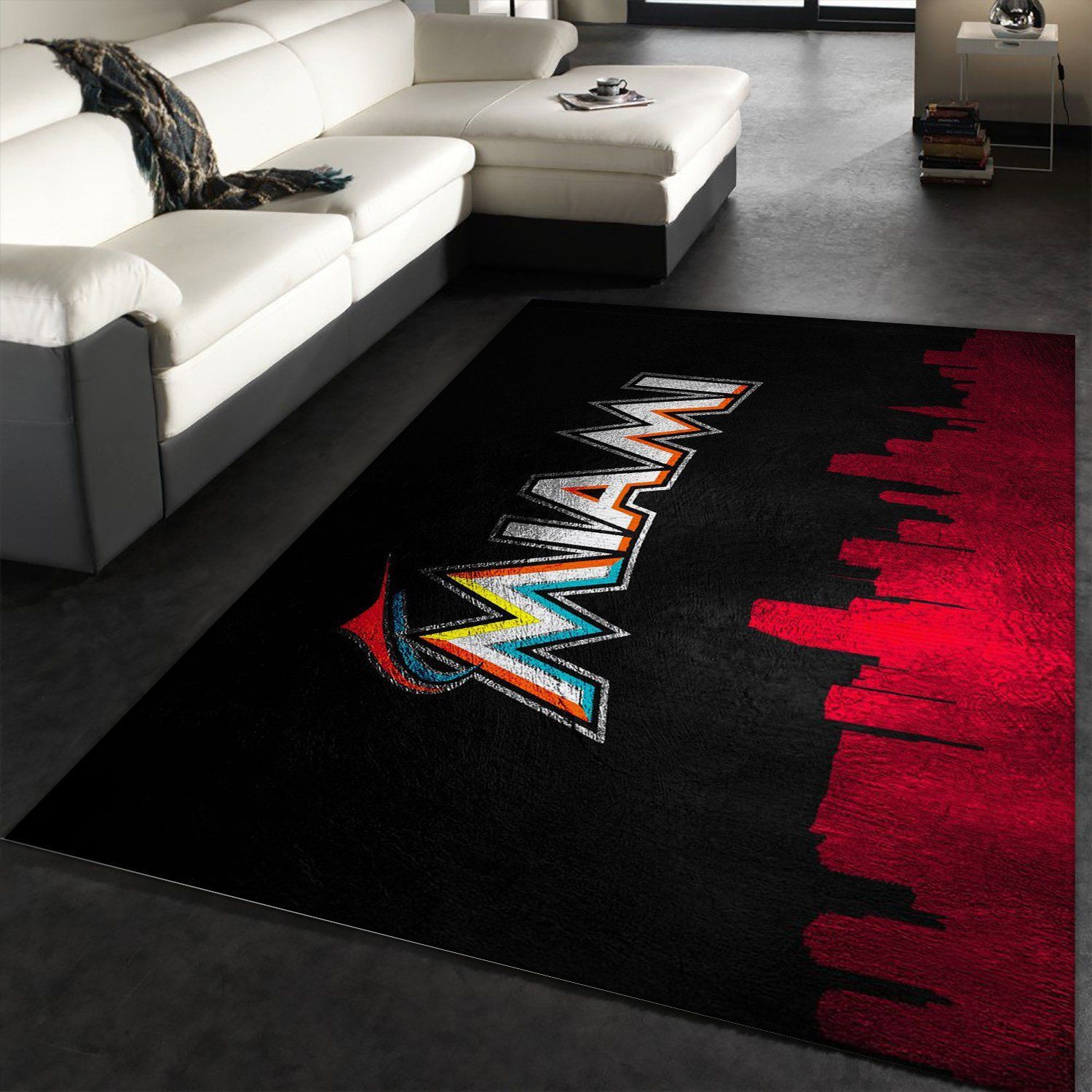 Miami Marlins Skyline Area Rug, Bedroom, Home Decor Floor Decor