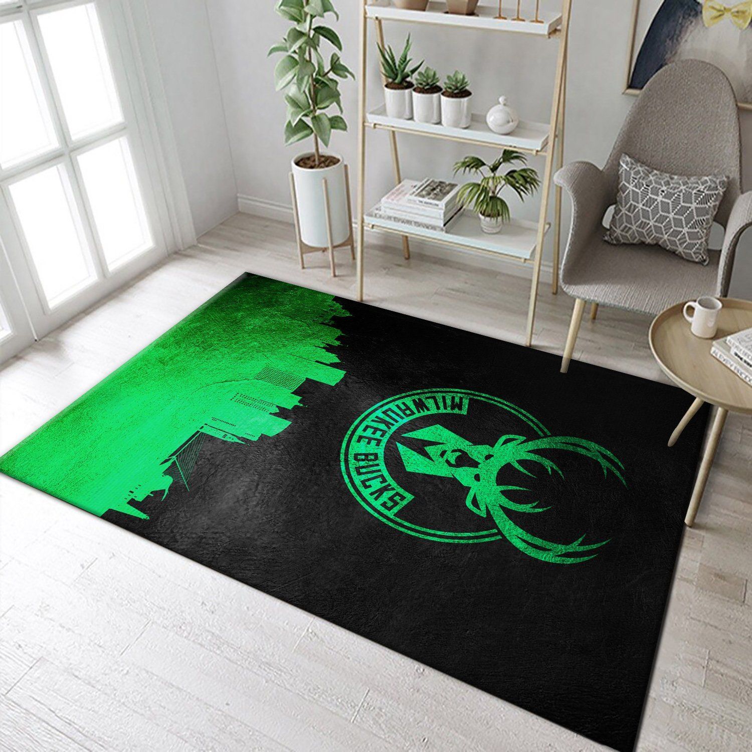 Milwaukee Bucks Skyline Area Rug Carpet, Living Room Rug, Home Decor Floor Decor