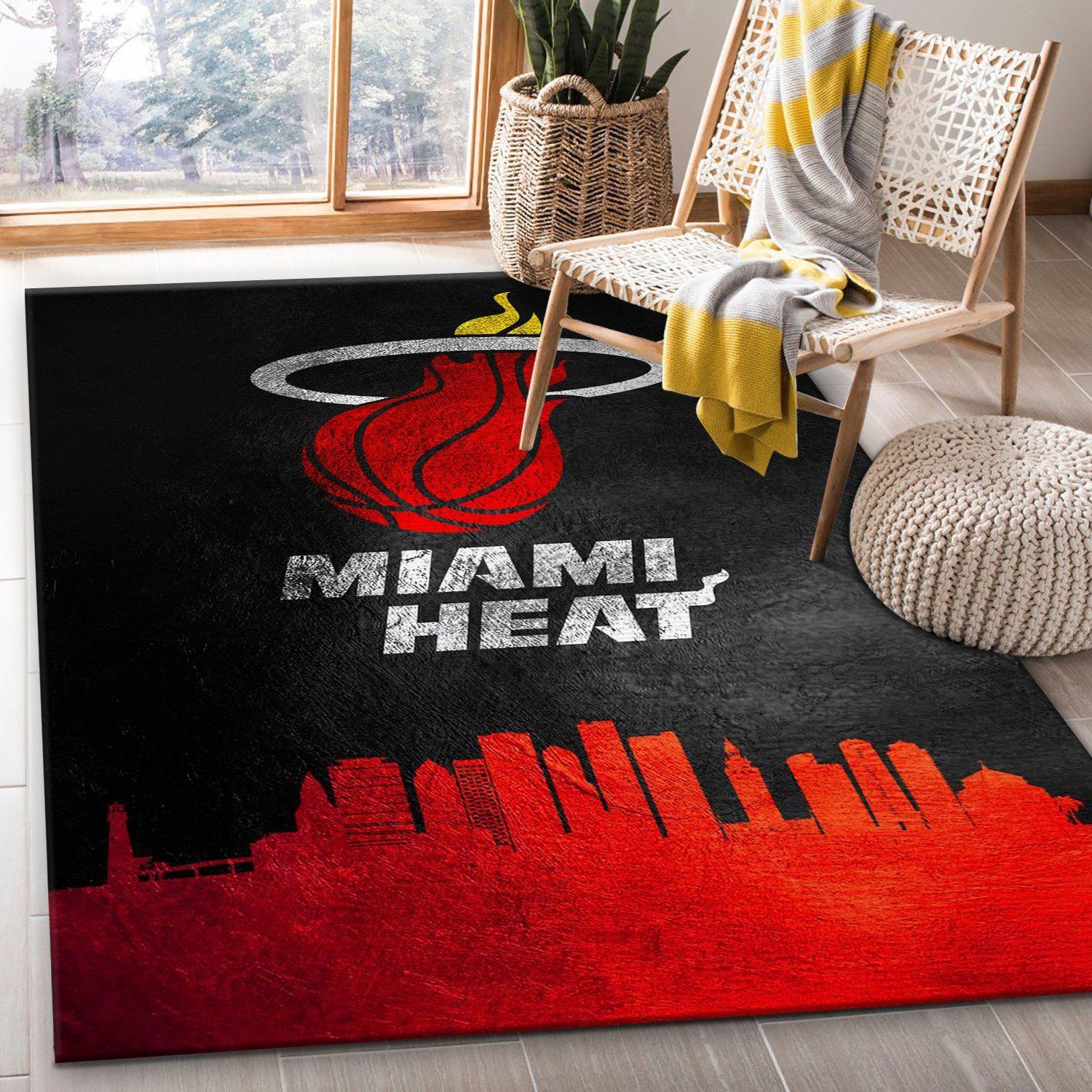 Miami Heat Skyline Area Rug, Bedroom, Family Gift US Decor