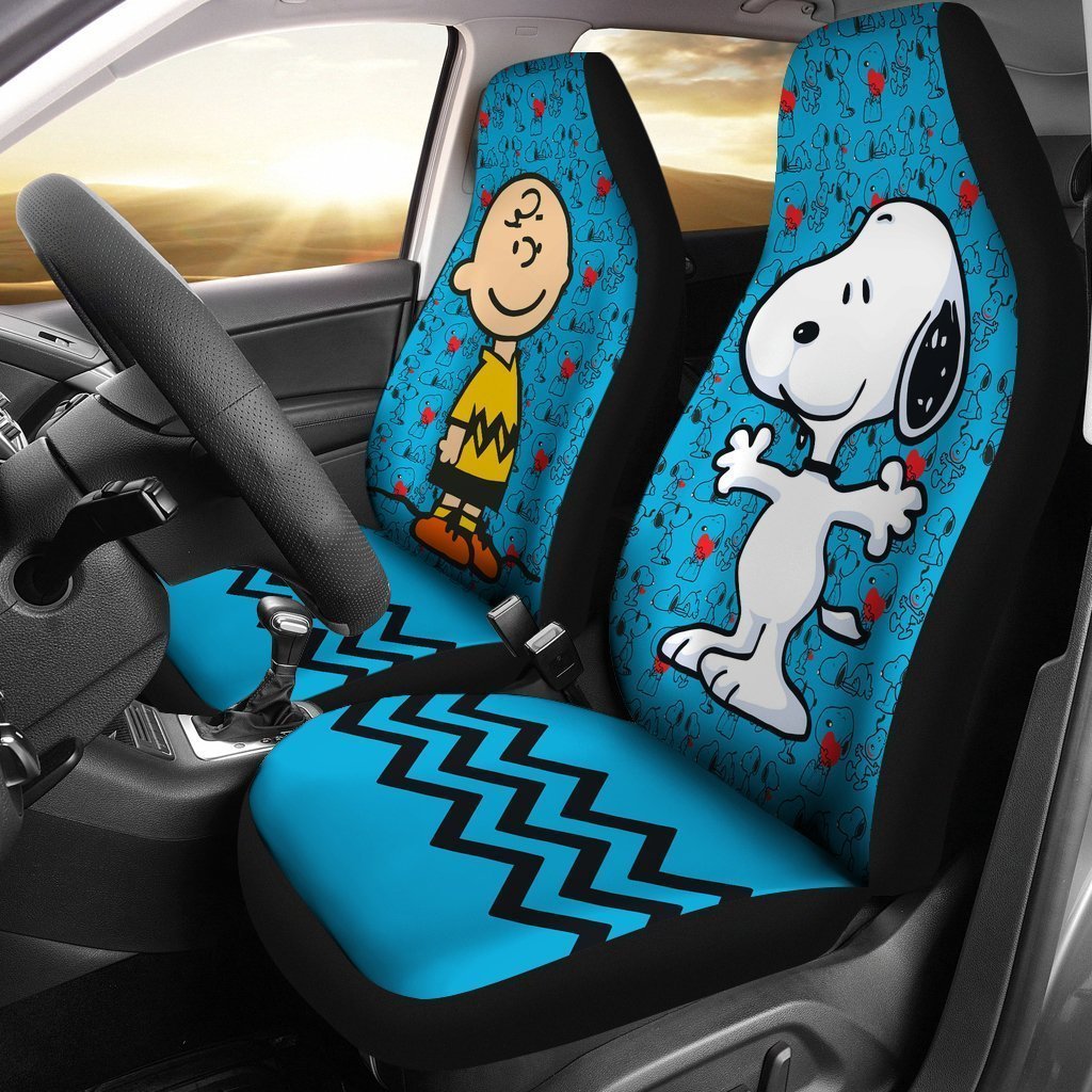 Charlie & Snoopy Aqua Blue Color Cartoon Car Seat Cover