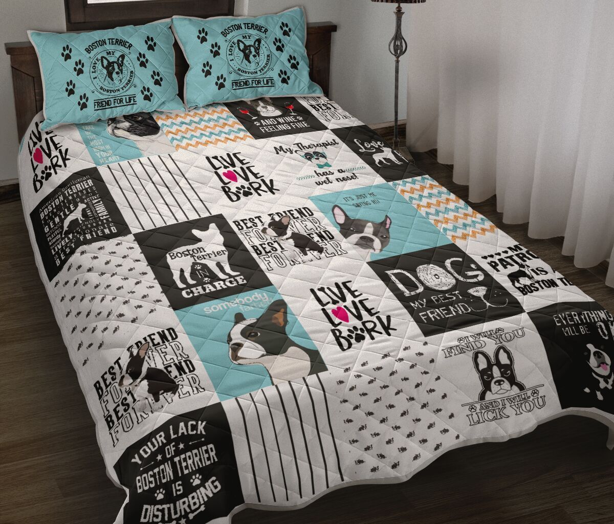 BOSTON TERRIER QUILT BED SET TTKBOS18042001