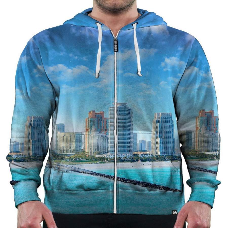 Miami City Zip-Up Men/Women All-Over Print 3D Hoodie