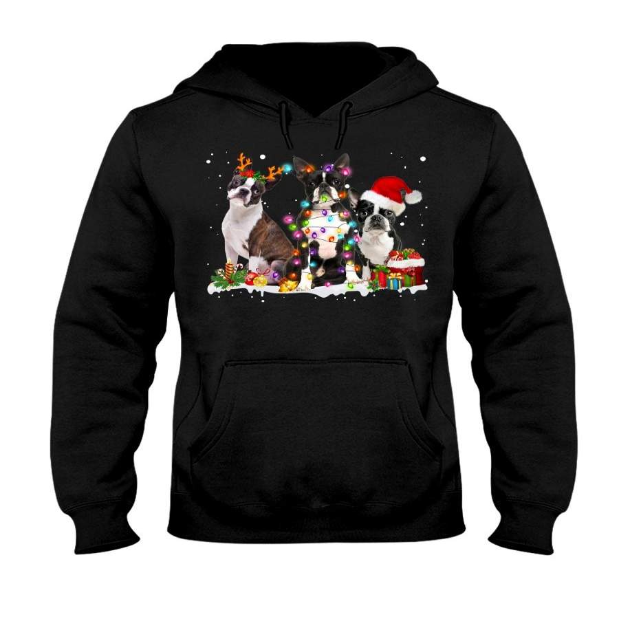 Boston Terrier-Snow-Christmas Men/Women Hoodie Black