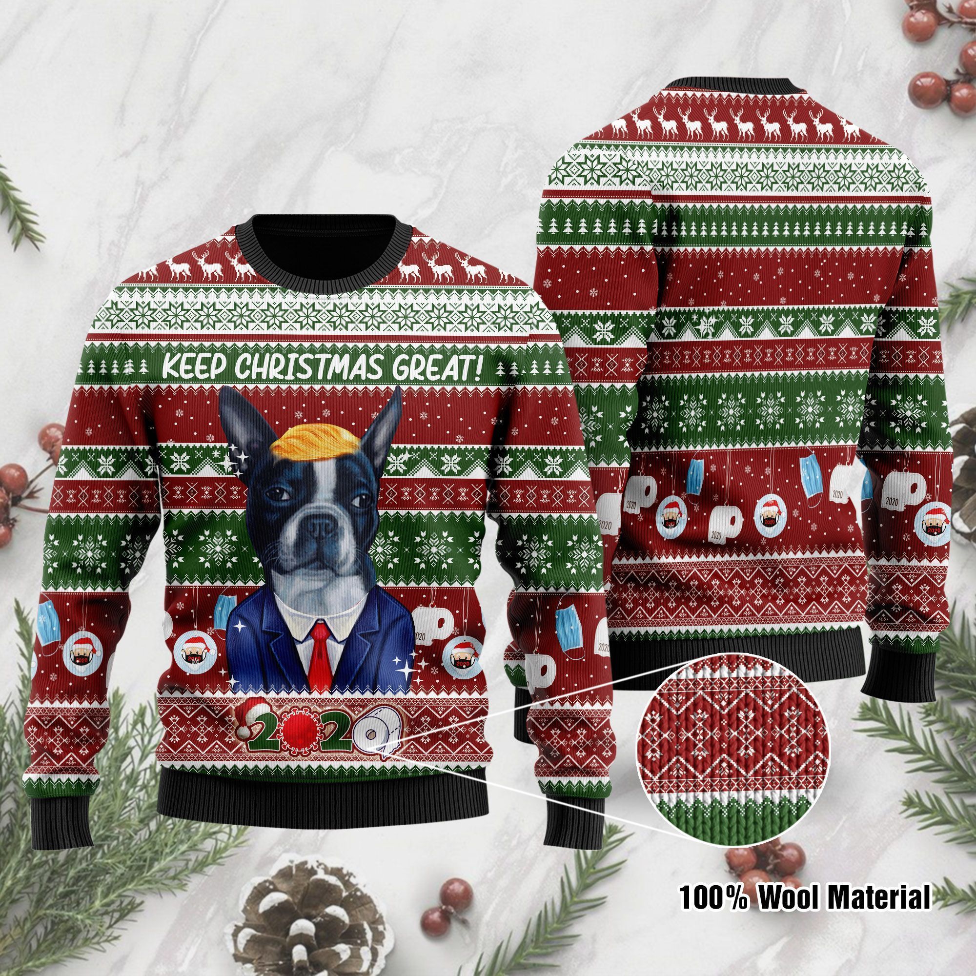 Boston Terrier Keep Christmas Great 2020 Ugly Sweater For Pet Lovers On Christmas Day