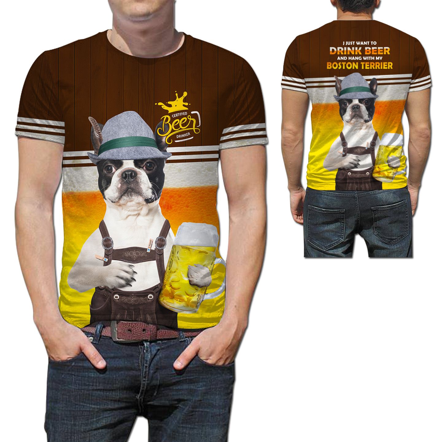 Boston Terrier With A Brew 3D T-shirt For Beer And Dog Lovers