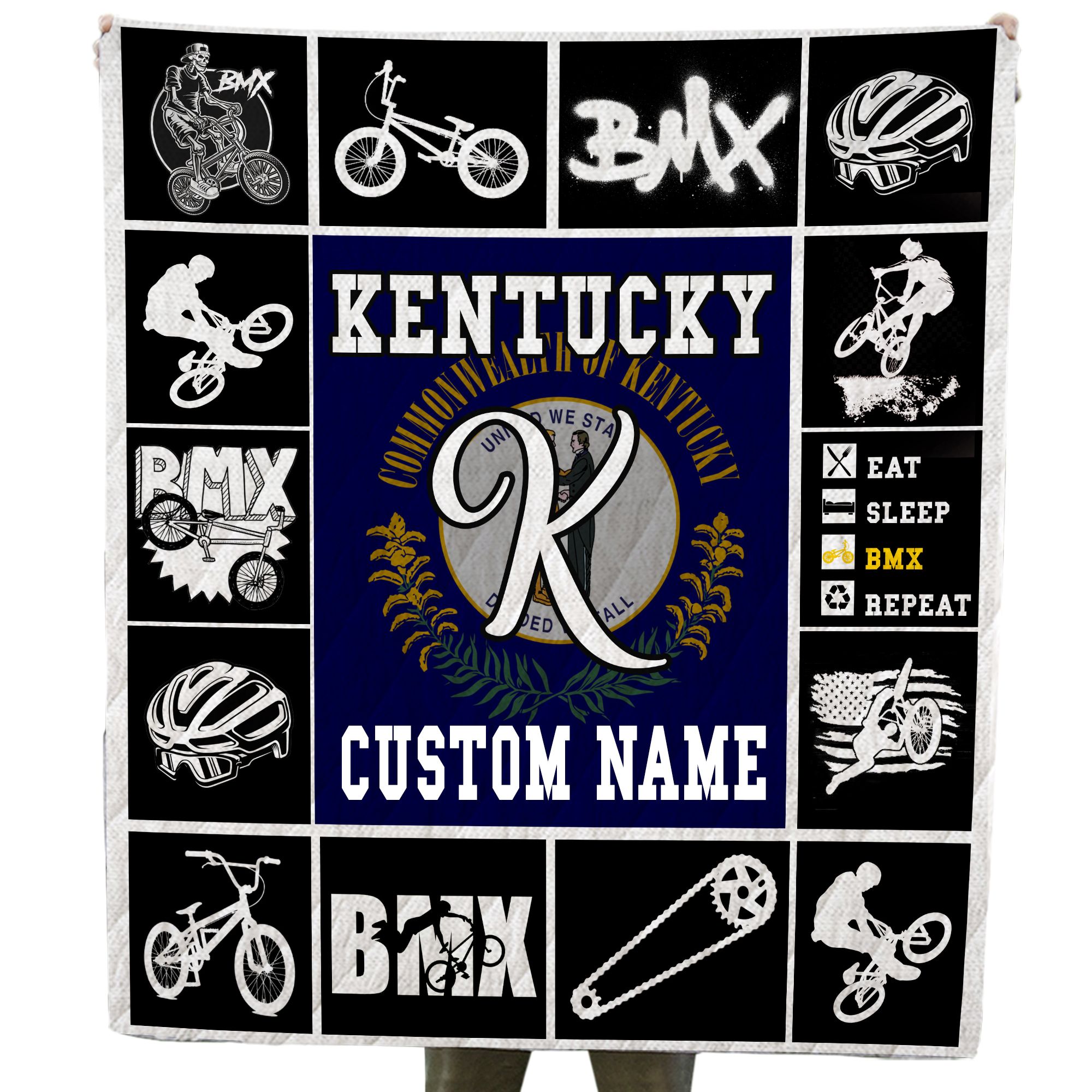 Kentucky BMX Custom Name Quilt For Cycling And Extreme Sports Lovers In Daily Life