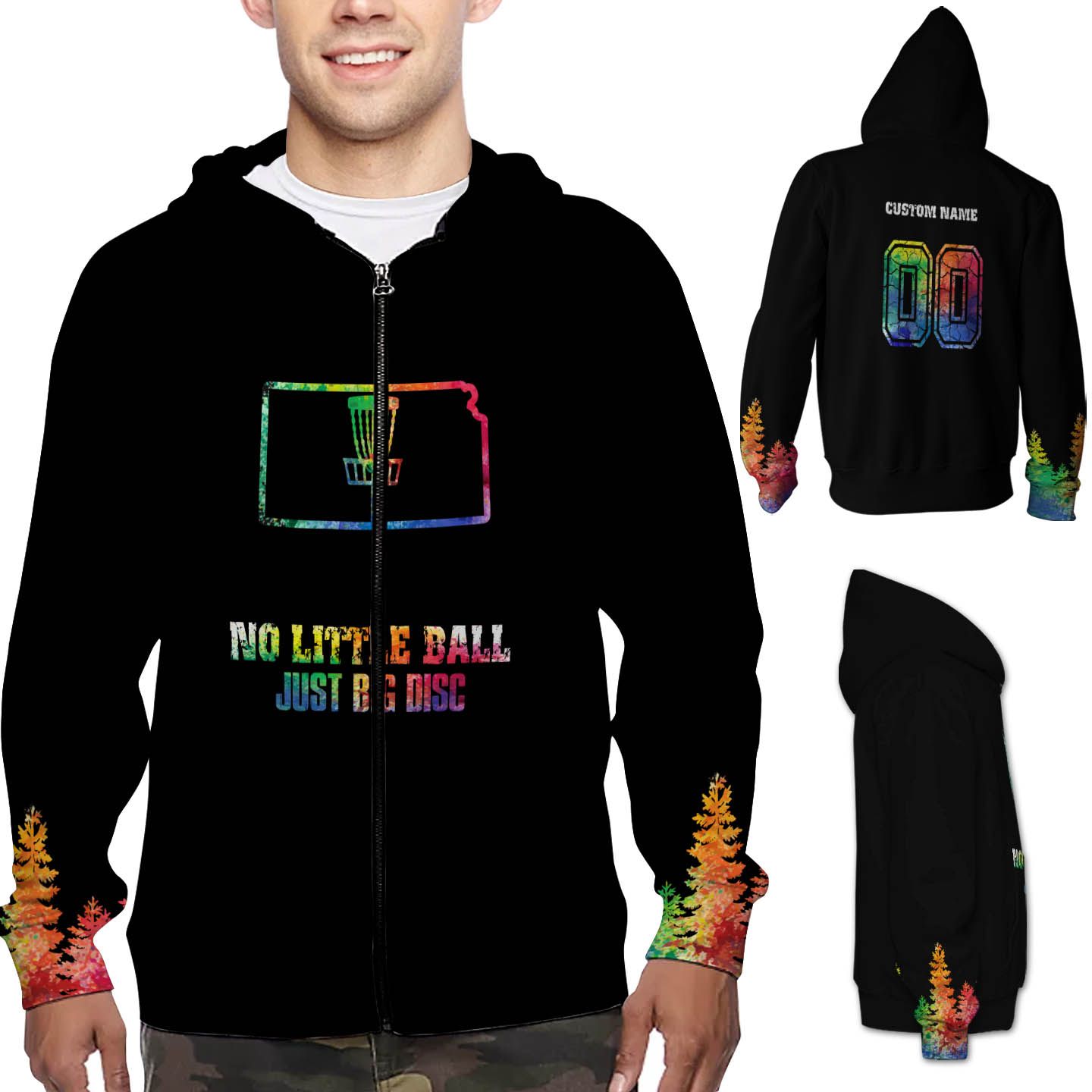 No Little Ball Just Big Disc Kansas Disc Golf Custom Name And Number 3D Zip Hoodie Shirt