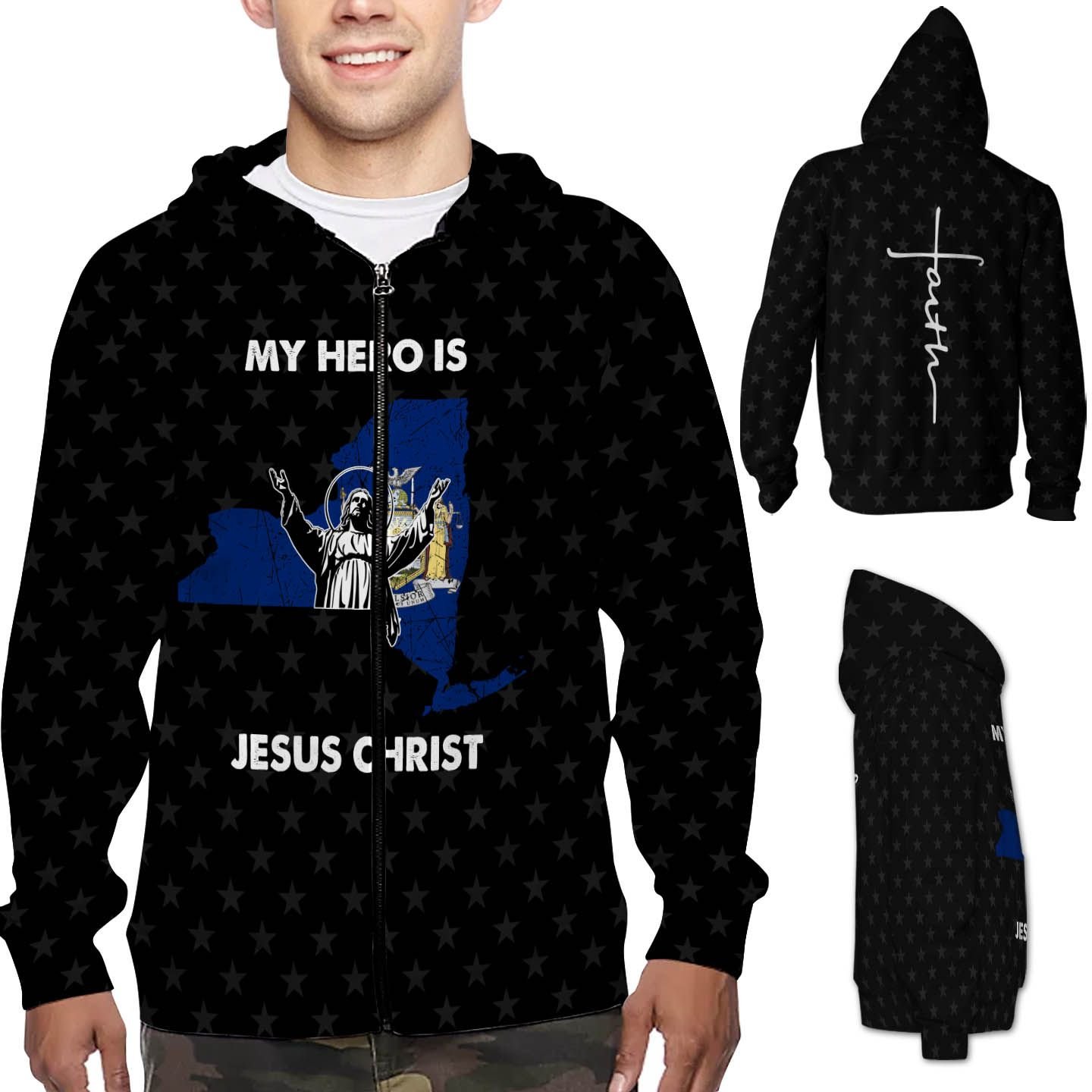 My Hero Is Jesus Christ Faith New York 3D Zip Hoodie Shirt For God Lovers In New York