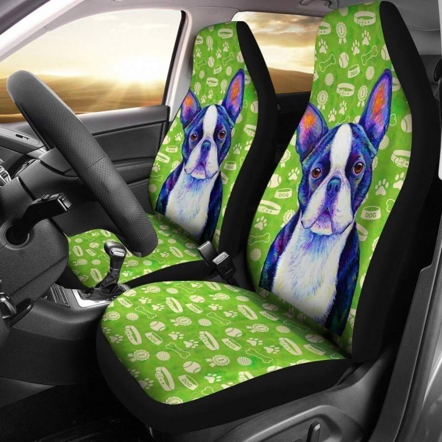 Boston Terrier Green Car Seat Covers