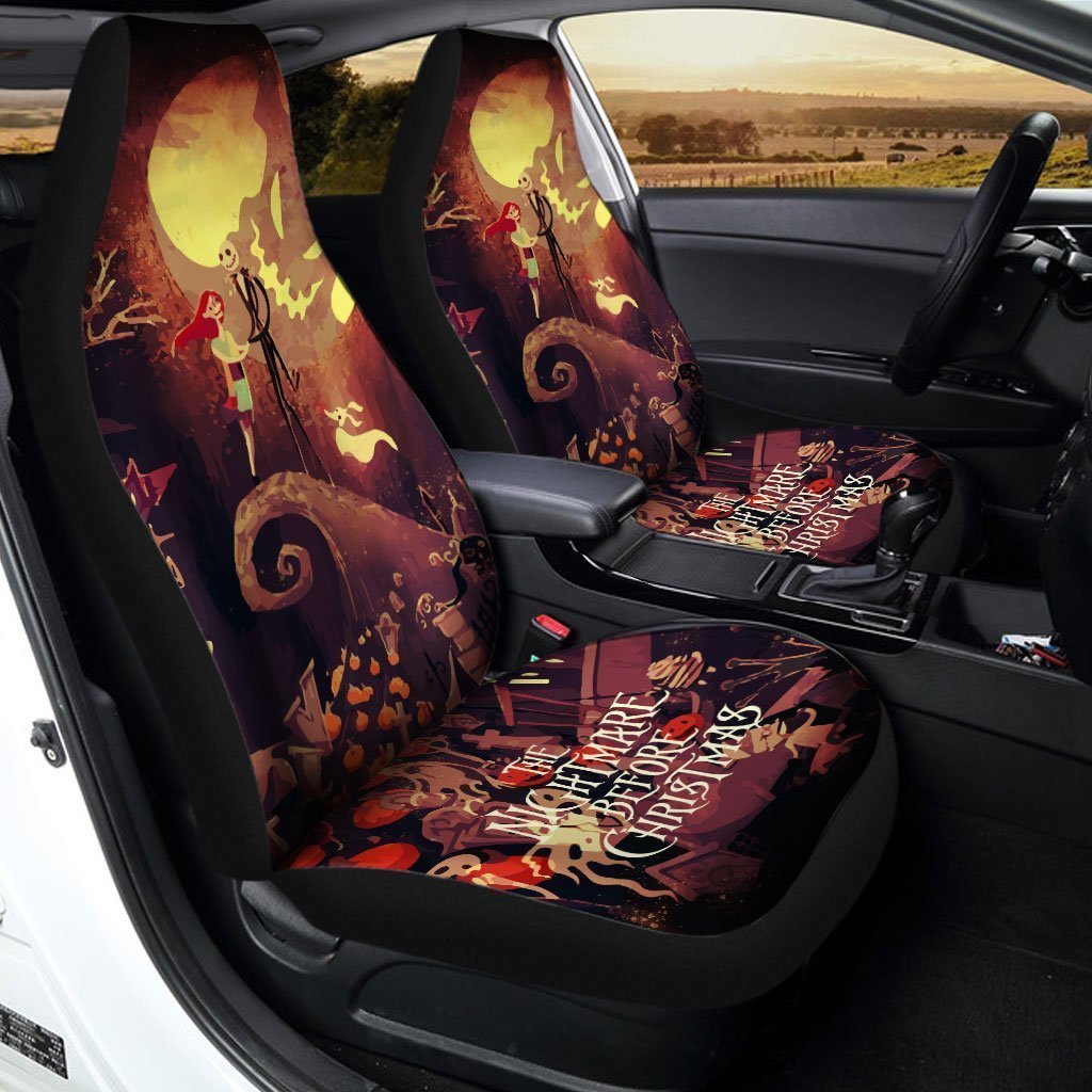 Jack And Sally Car Seat Covers Custom Under Ghost Moon Car Accessories Halloween 2021