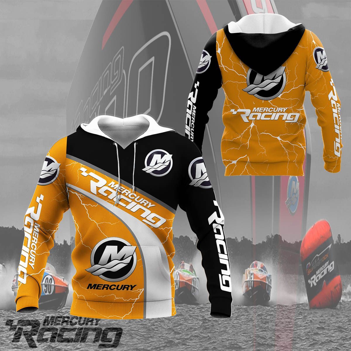 3D All Over Printed Mercury Racing NCT- NH Shirts Ver 3 (Orange & Black)