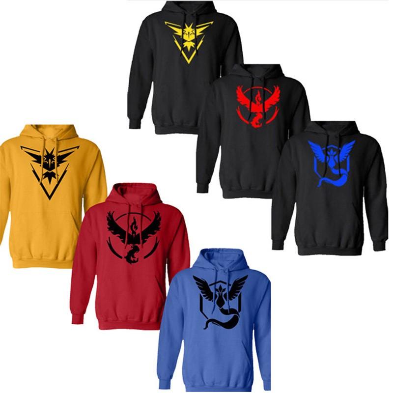 Cosplay Costume Jacket Hoodie Fashion Men Pokemon Go Logo Hooded Team Valor Instinct Mystic Symbol