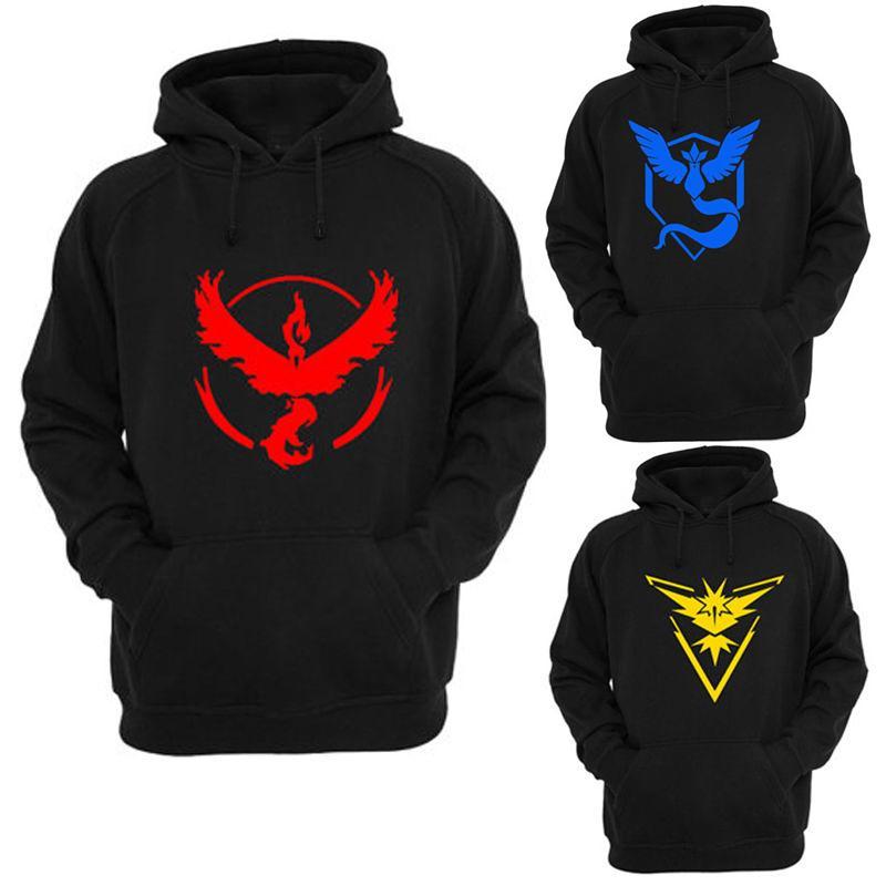 Fashion Men Pokemon Go Logo Hooded Team Valor Instinct Mystic Symbol Cosplay Costume Jacket Hoodie