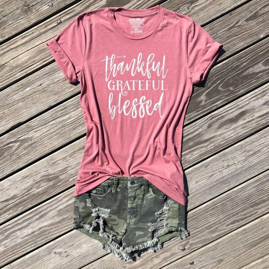 thankful grateful blessed women’s holiday t-shirt by icecreaMNlove