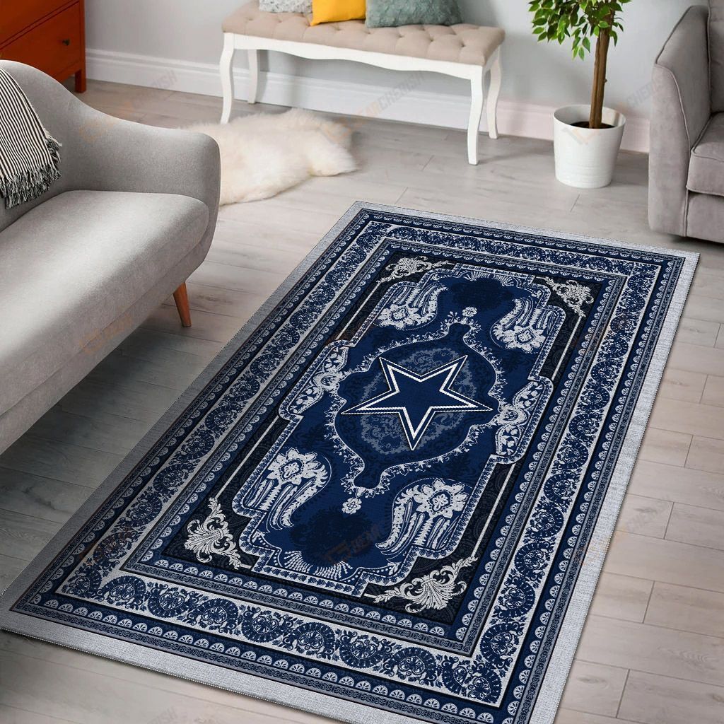 Dallas Cowboys Navy Blue Area Rug Carpet Traditional Oriental Medallion Persian Style Carpet for Home Decorative