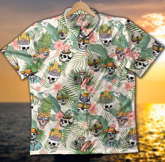 Hawaii Shirt ?C Miami Skull Having Fun In Summer Tropical Hawaiian Aloha Shirts-Zx3023