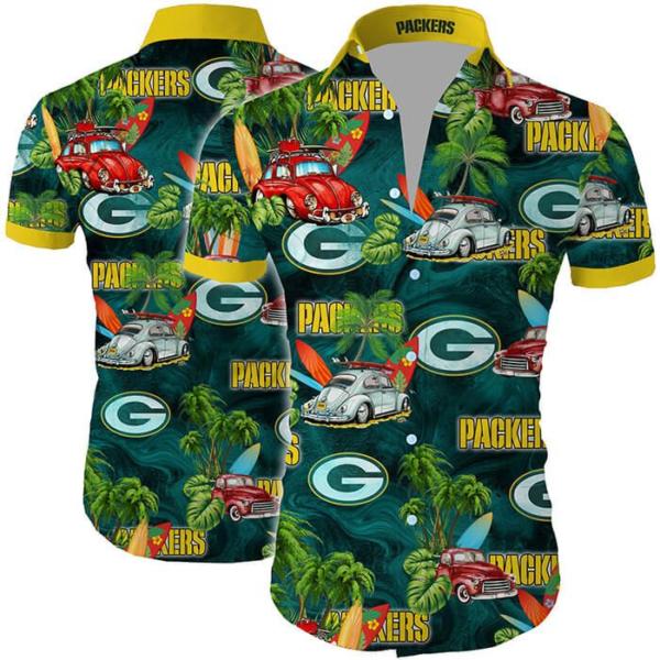 Hawaii Shirt ?C Green Bay Packers Hawaiian Shirt Tropical Flower Short Sleeve Slim Fit Body -Zx09914