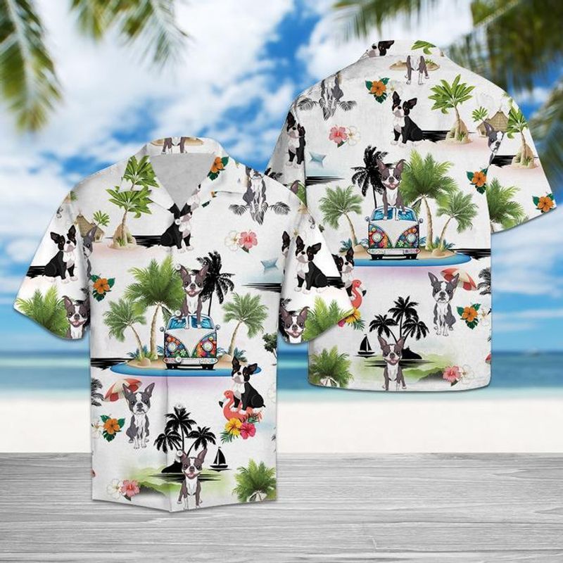 Boston Terrier Vacation White Nice Design Unisex Hawaiian Shirt For Men And Women Dhc17064018