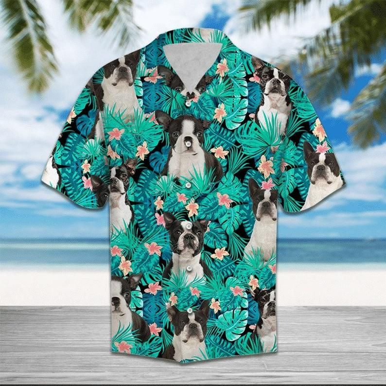 Boston Terrier Green Black Unique Design Hawaiian Shirt Dhc18064266