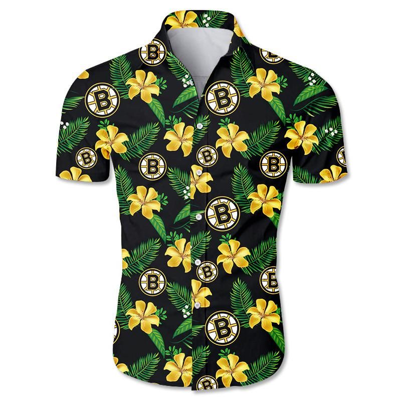 Boston Bruins Hawaiian Aloha Shirts Floral Button Up Slim Fit Body