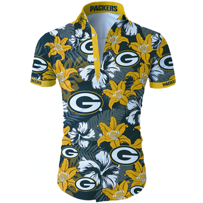 Green Bay Packers Hawaiian Aloha Shirts Tropical Flower Short Sleeve Slim Fit Body