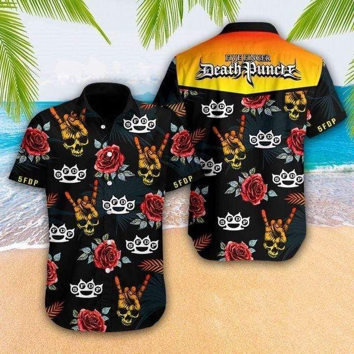 Hawaiian Aloha Shirts Skull Rose Five Finger Death Punch #1010L