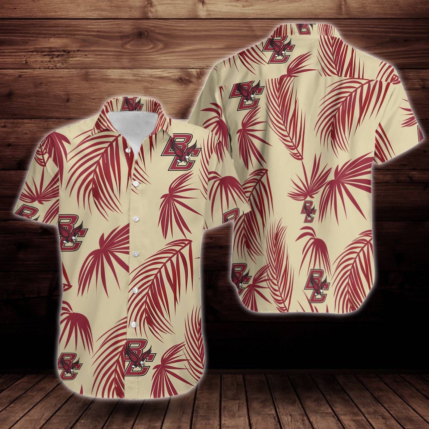 Boston College Eagles Flower Short Sleeve Hawaiian Aloha Shirts Aloha Shirts