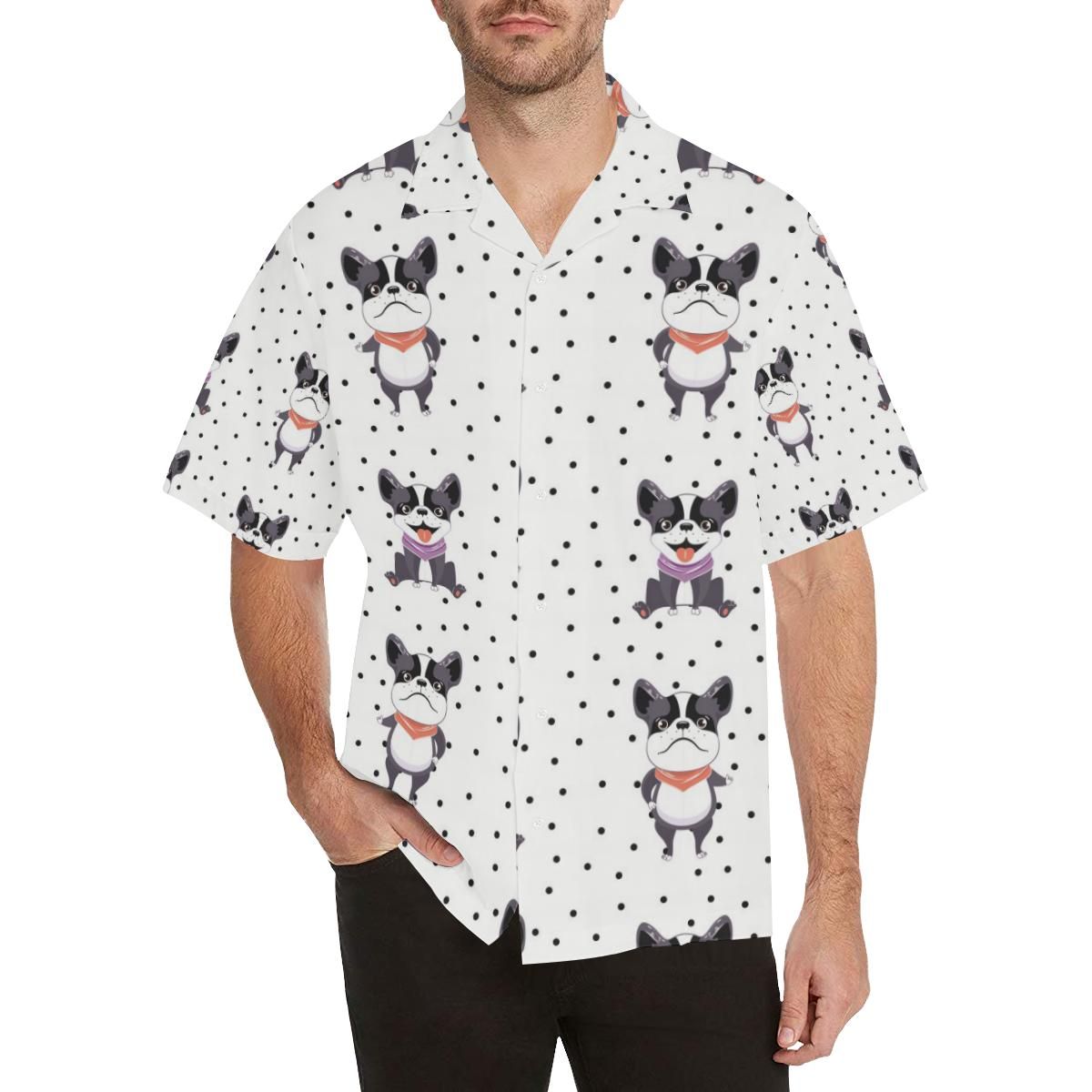 Cute Boston Terrier Pokka Dot Pattern Men’S All Over Print Hawaiian Aloha Shirts Aloha Shirts