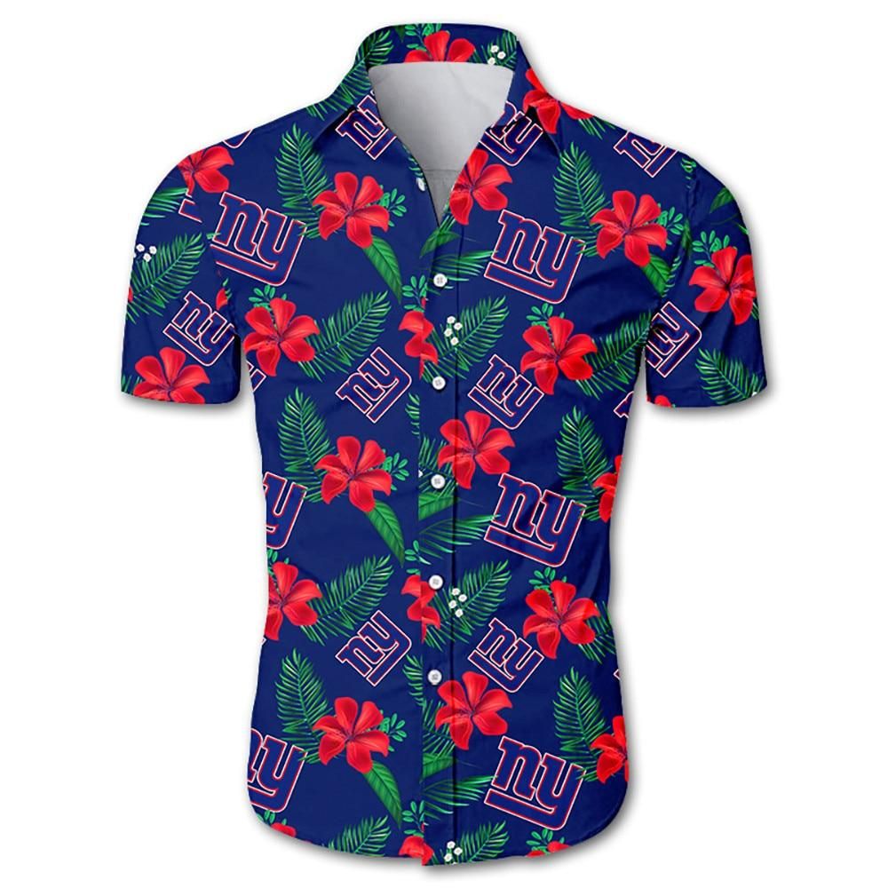 New York Giants Hawaiian Aloha Shirts Floral Button Up Slim Fit Body