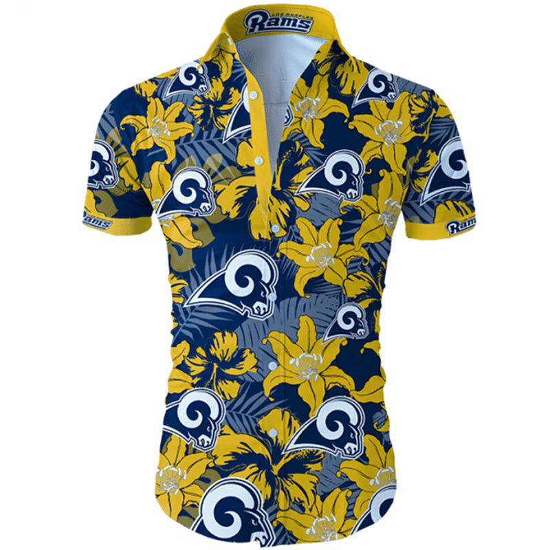 Los Angeles Rams Hawaiian Aloha Shirts Tropical Flower Short Sleeve Slim Fit Body