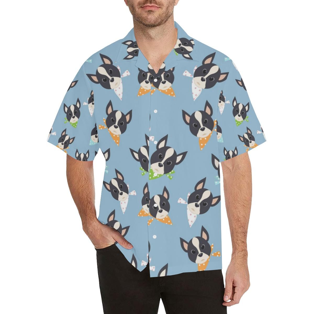 Cute Boston Terrier Pattern Men’S All Over Print Hawaiian Aloha Shirts Aloha Shirts