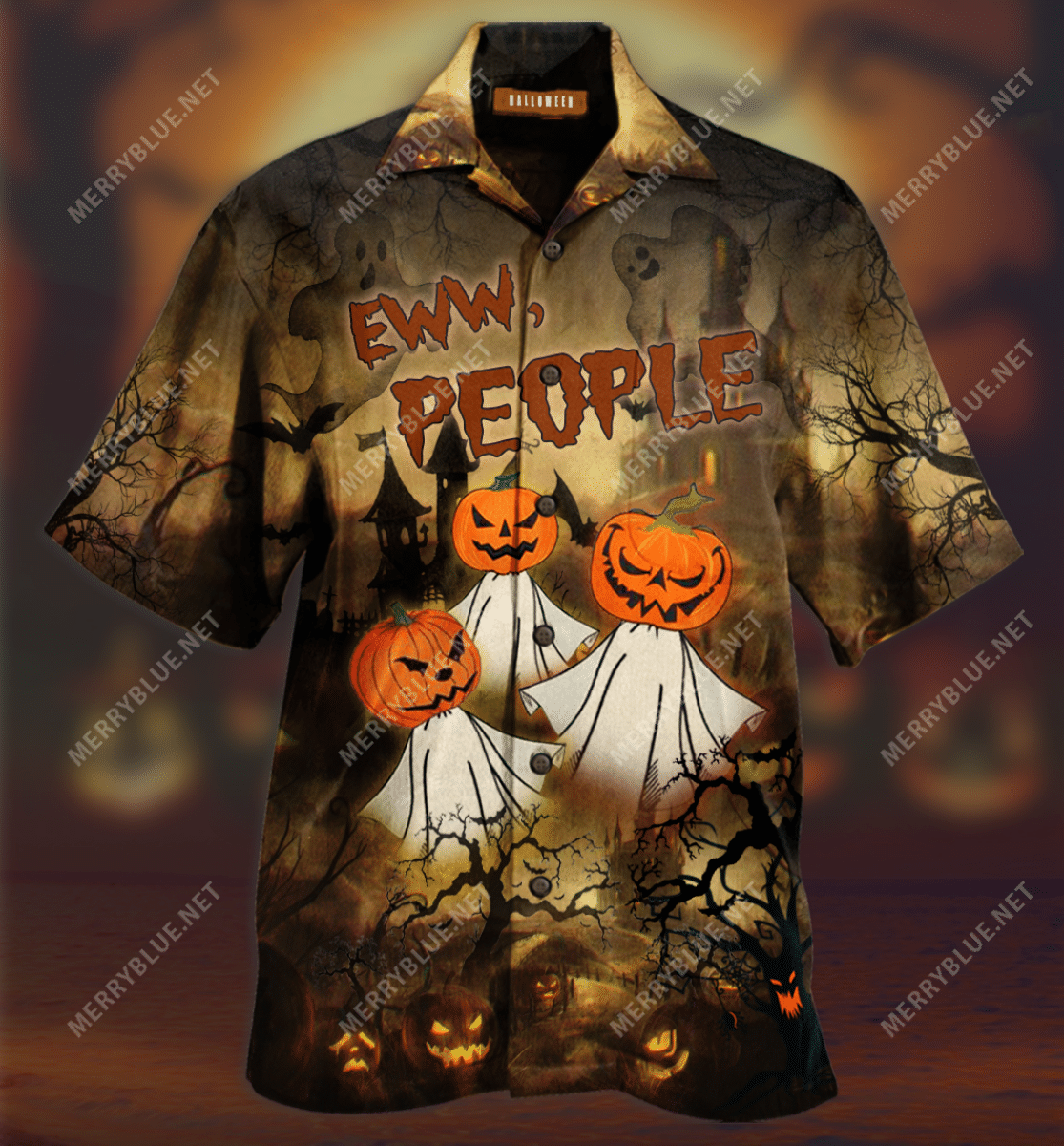 Eww People Pumpkin Ghost Unisex Hawaiian Aloha Shirts Aloha Shirts