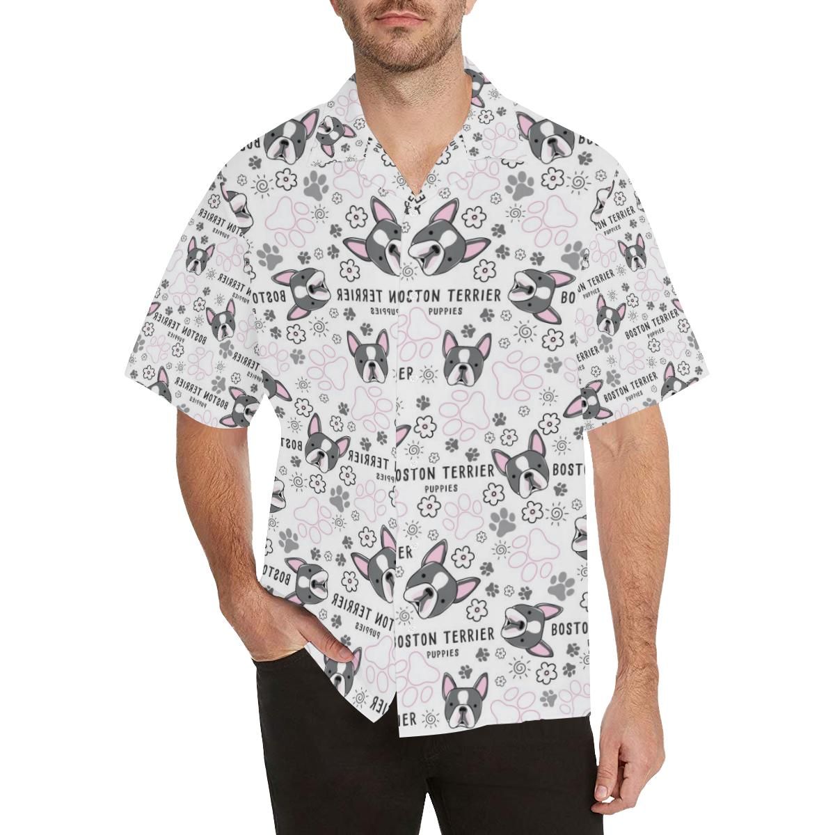 Boston Terrier Pattern Men’S All Over Print Hawaiian Aloha Shirts Aloha Shirts