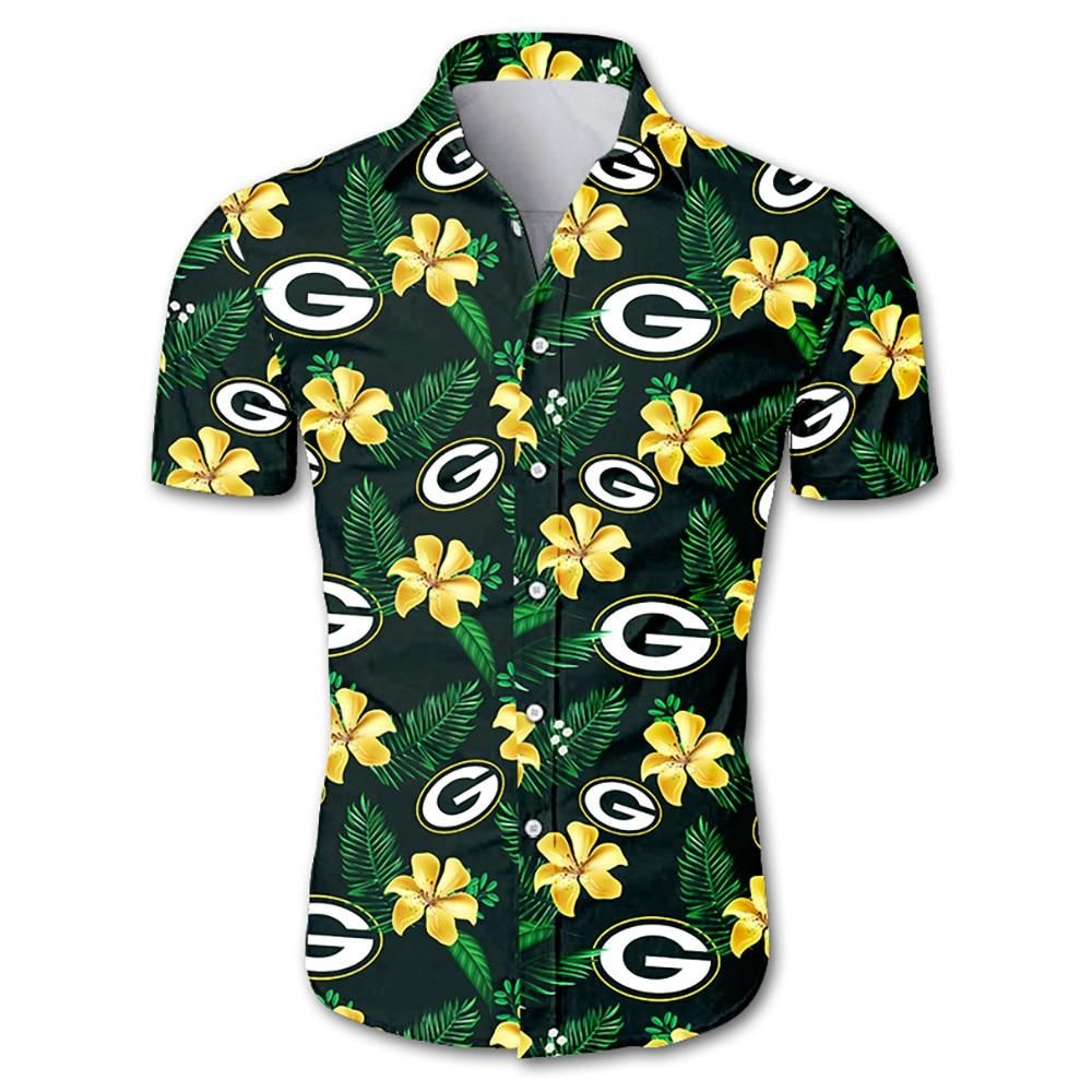 Green Bay Packers Hawaiian Aloha Shirts Floral Button Up Slim Fit Body