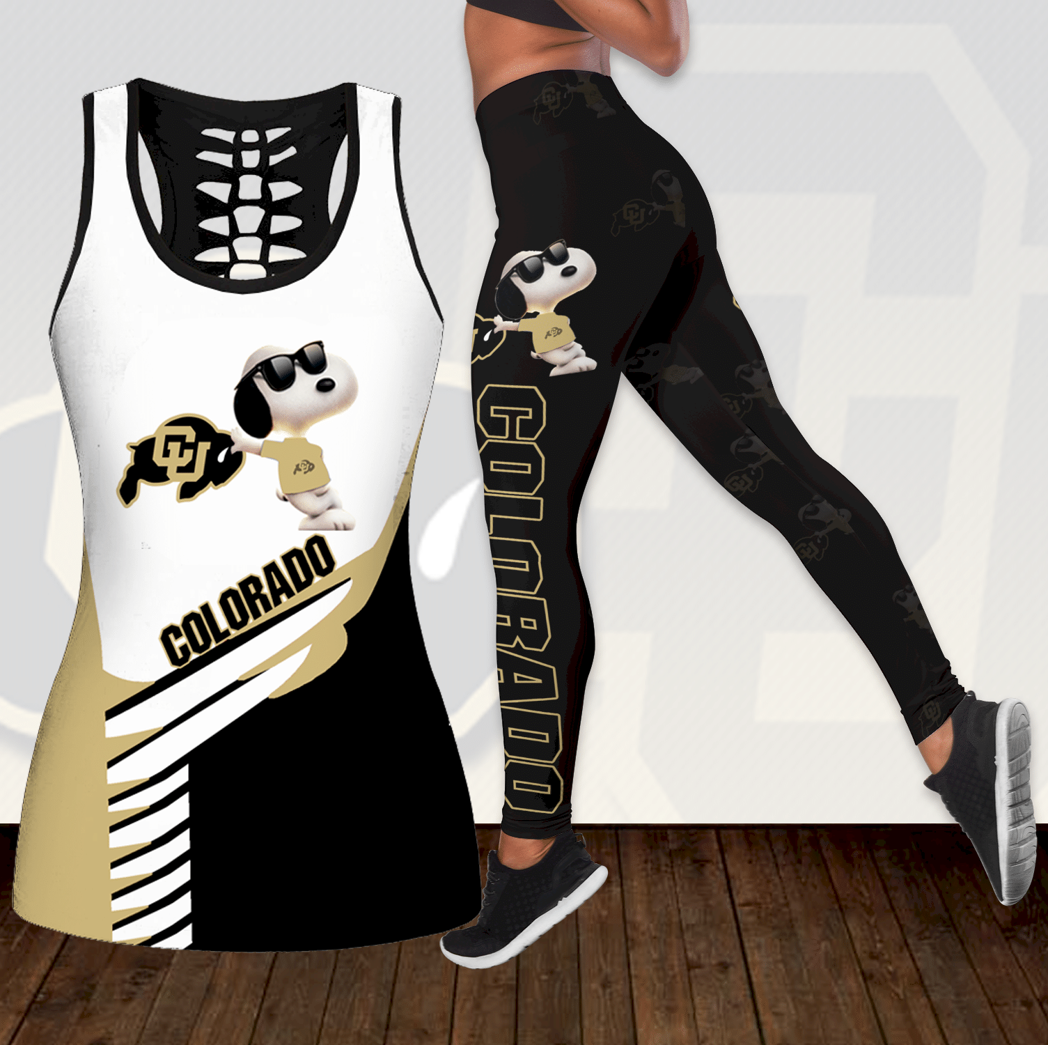 Combo Colorado Buffaloes Snoopy Hollow Tanktop Leggings Set K1866