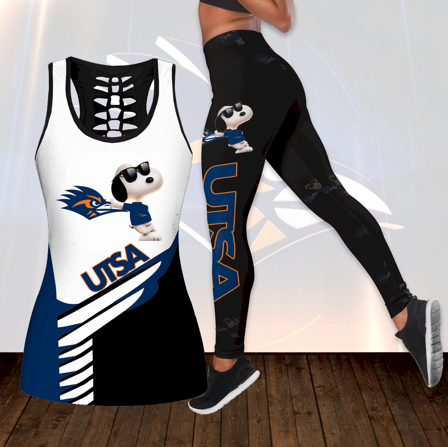 Combo UTSA Roadrunners Snoopy Hollow Tanktop Leggings Set OUTFIT K1857