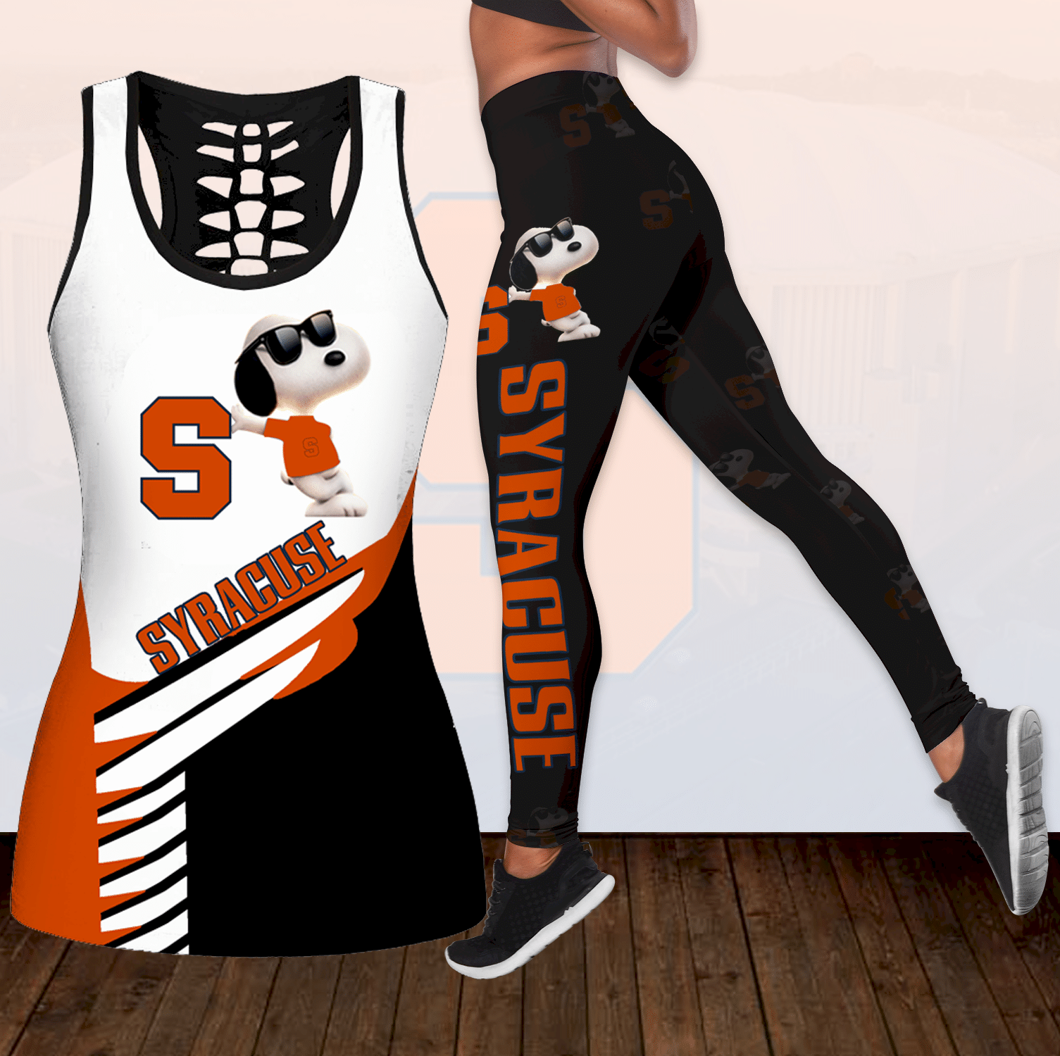 Combo Syracuse Orange Snoopy Hollow Tanktop Leggings Set OUTFIT K1822