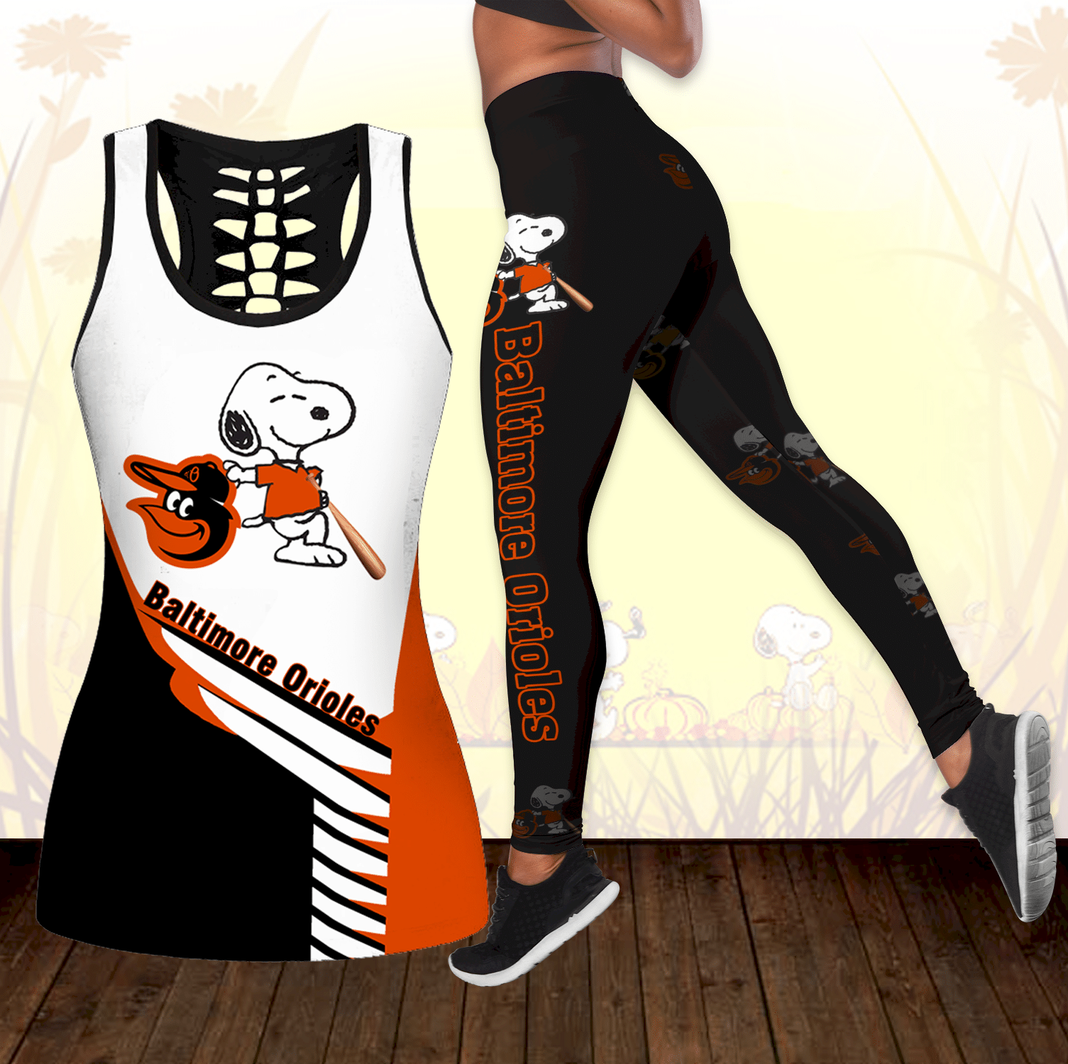 Combo Baltimore Orioles Snoopy Hollow Tanktop Leggings Set K1724