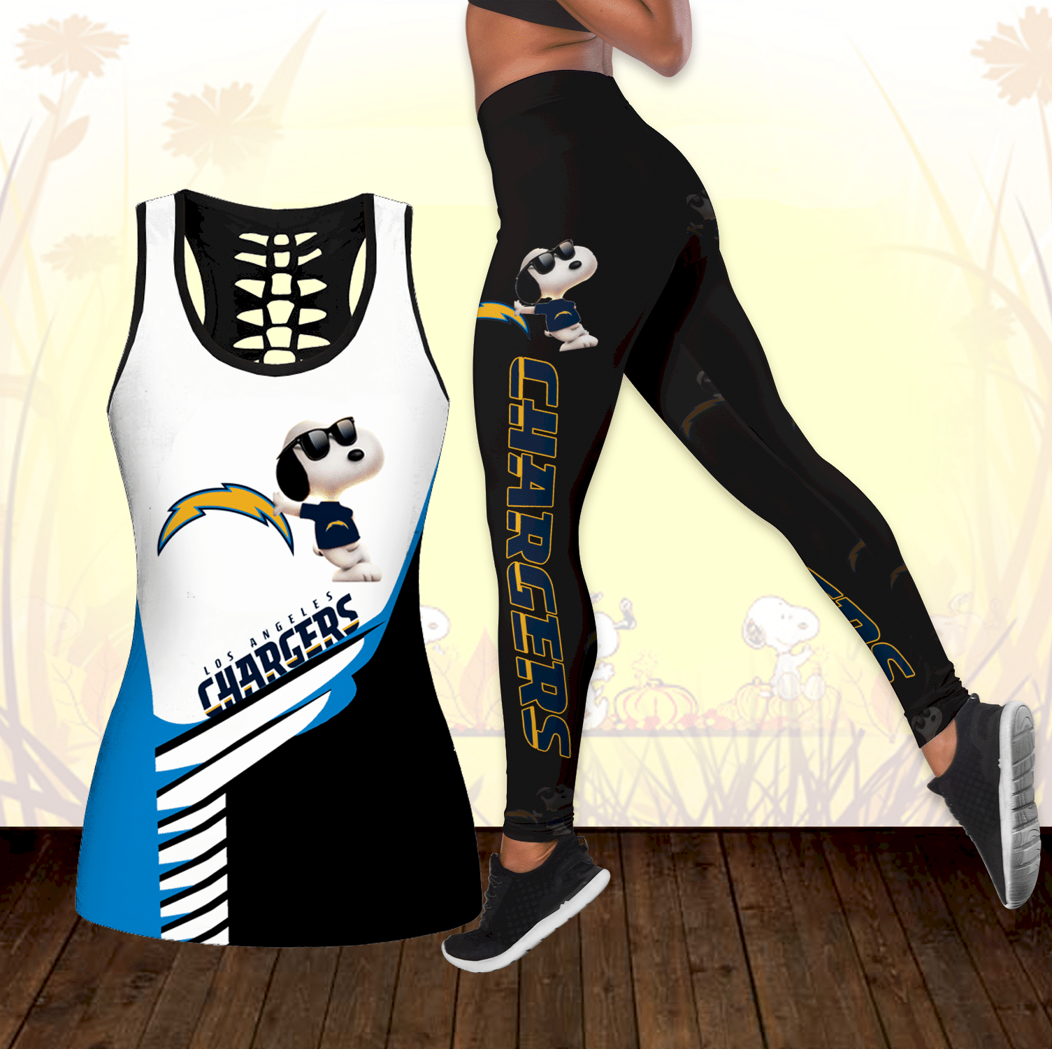 Combo Los Angeles Chargers Snoopy Hollow Tanktop Leggings Set K1751