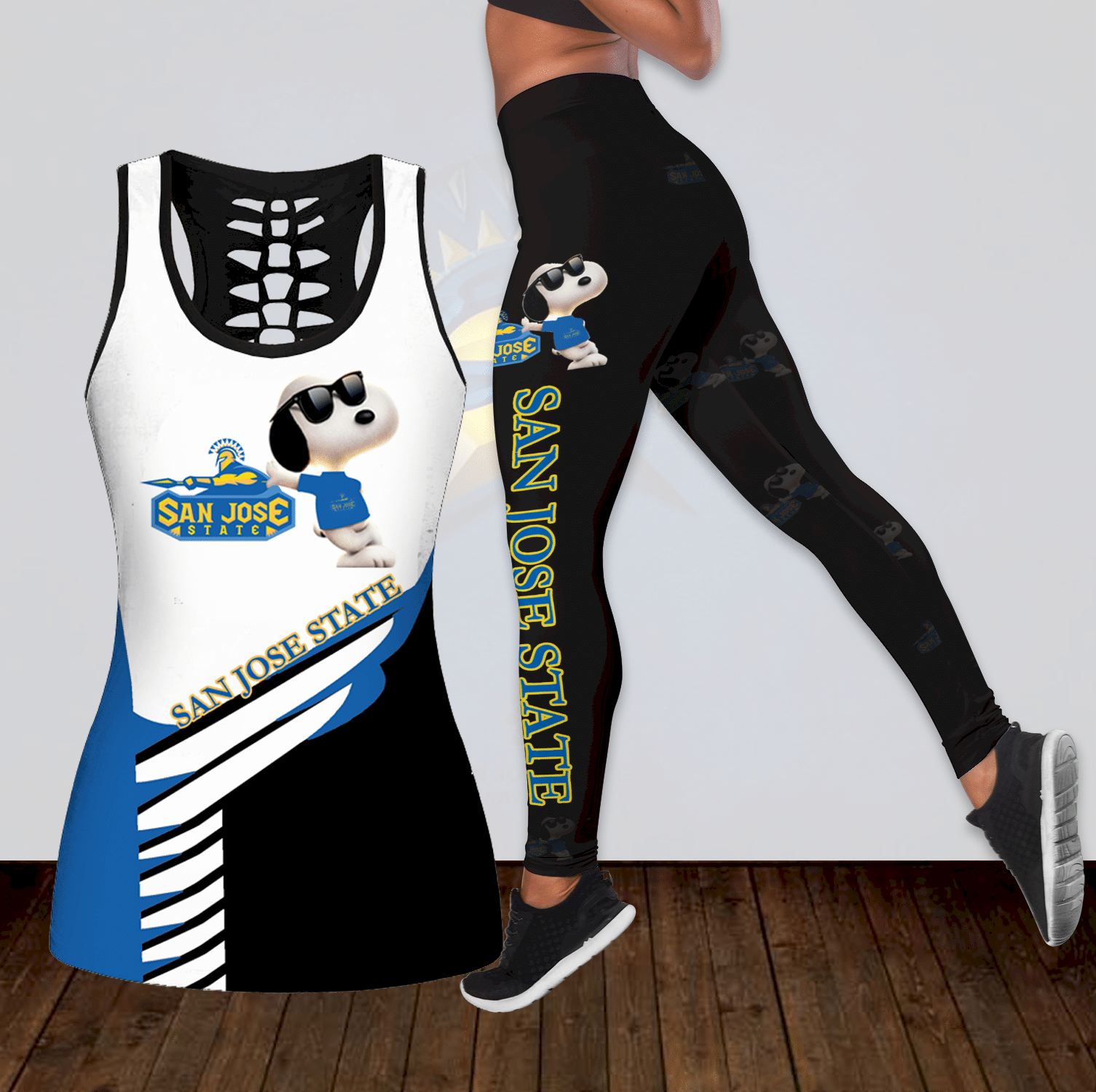 Combo San Jose State Spartans Snoopy Hollow Tanktop Leggings Set K1798