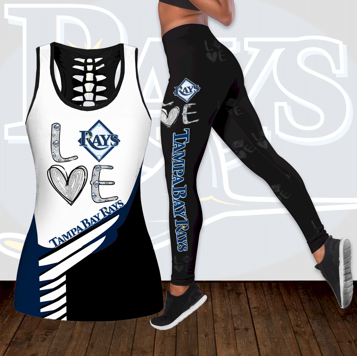 Combo Tampa Bay Rays Love Hollow Tanktop And Leggings set OUTFIT K1839