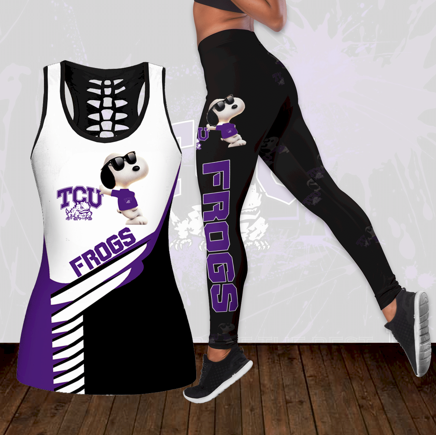 Combo TCU Horned Frogs Snoopy Hollow Tanktop Leggings Set OUTFIT K1790