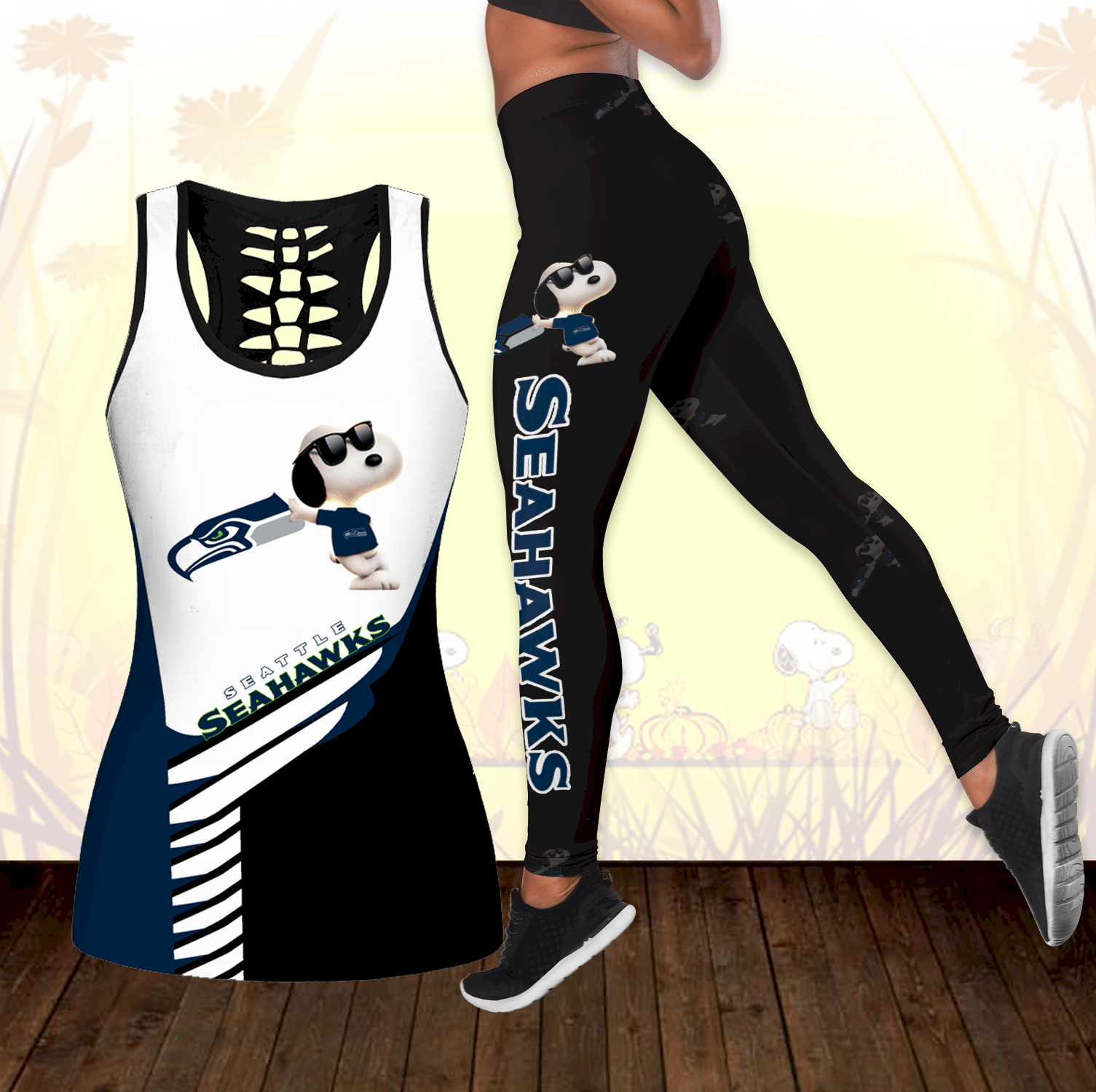 Combo Seattle Seahawks Snoopy Hollow Tanktop Leggings set OUTFIT V1685