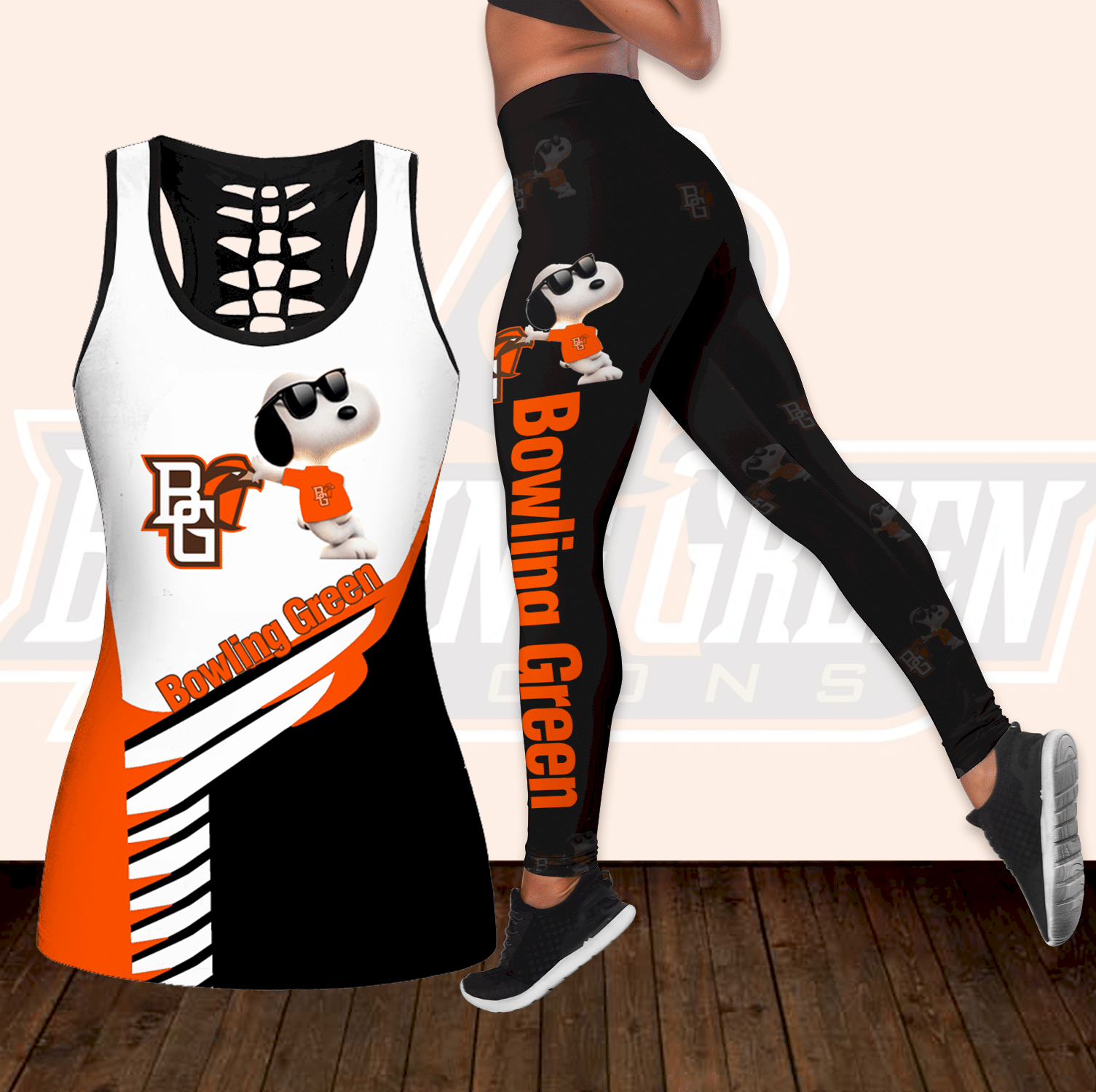 Combo Bowling Green Falcons Snoopy Hollow Tanktop Leggings Set K1801