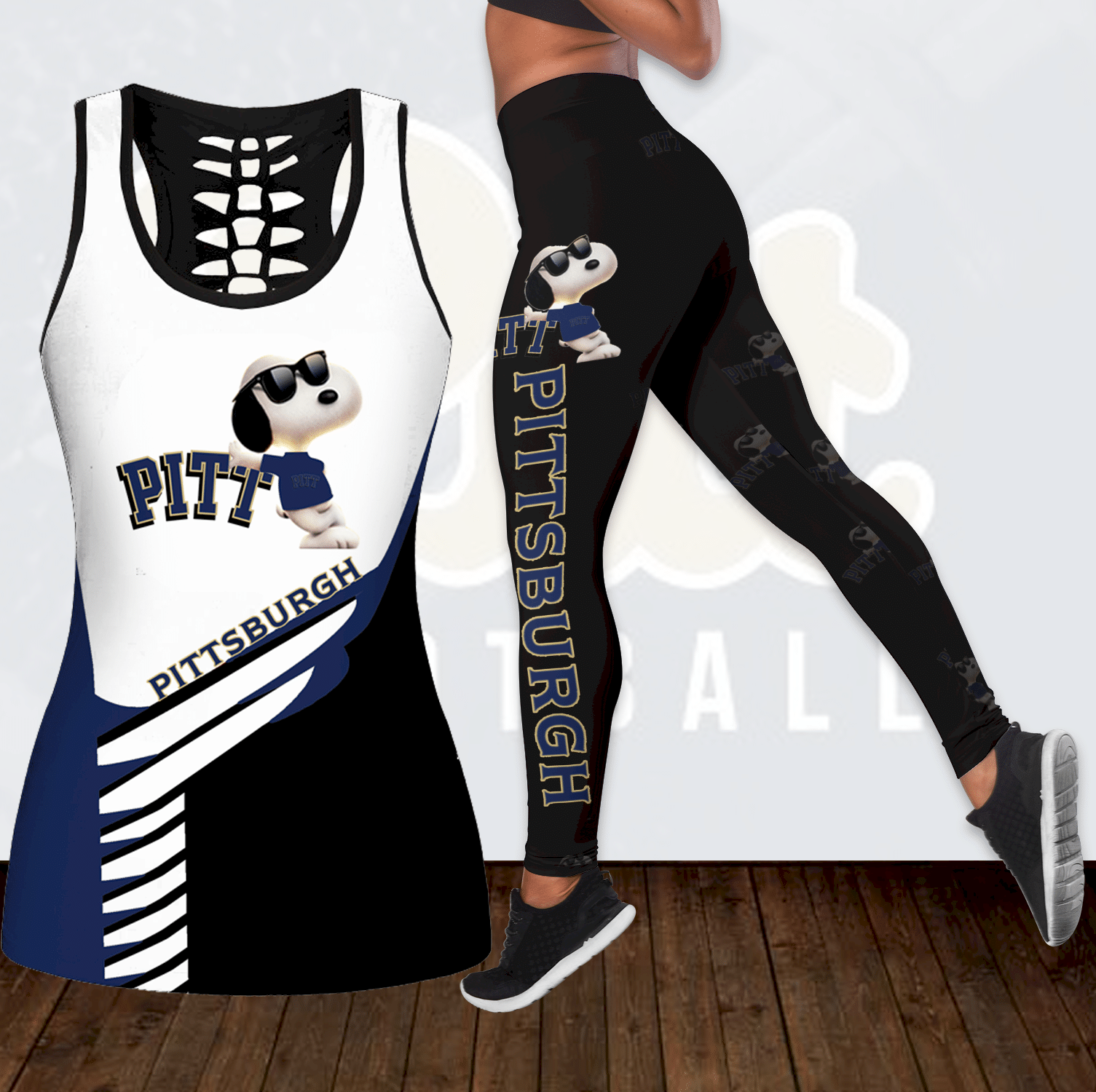 Combo Pittsburgh Panthers Snoopy Hollow Tanktop Leggings set K1828