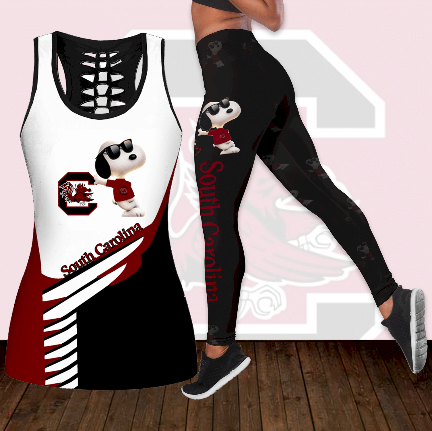 Combo South Carolina Gamecocks Snoopy Hollow Tanktop Legging set K1874