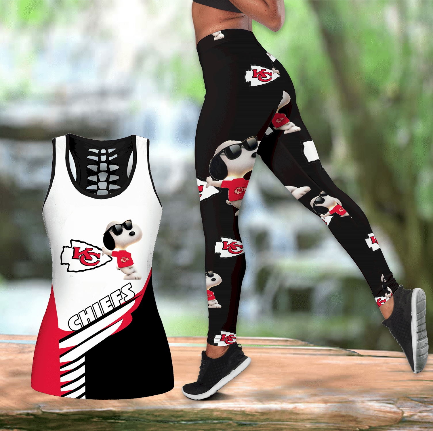 Combo Kansas City Chiefs Snoopy Hollow Tanktop Leggings set V1625