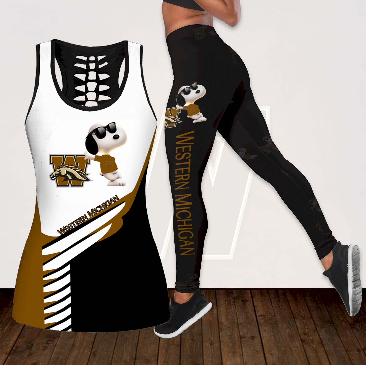 Combo Western Michigan Broncos Snoopy Hollow Tanktop Legging Set K1816